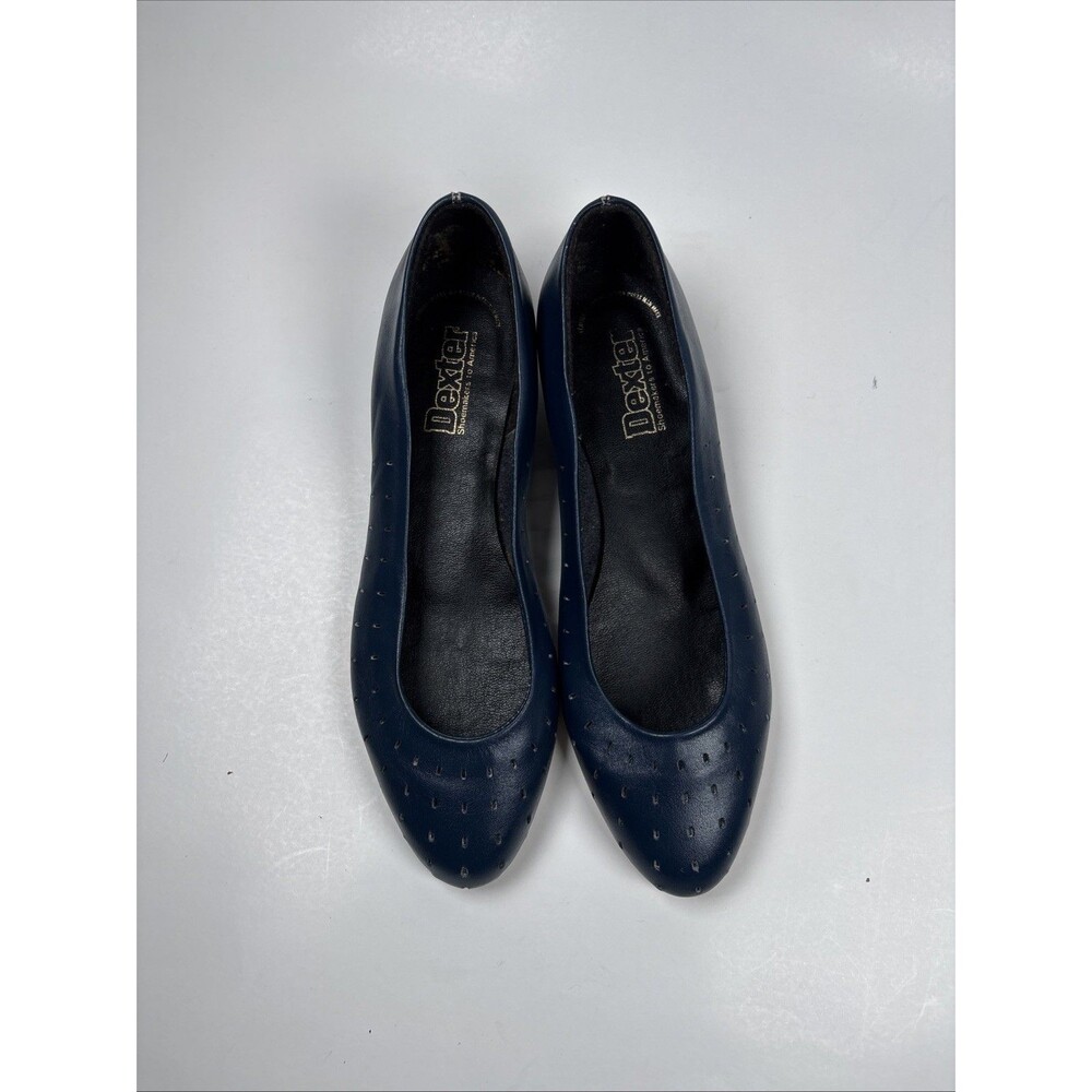 VTG Dexter Made in USA Navy Blue Comfort Flats Women Sz 5.5N Narrow Slip on